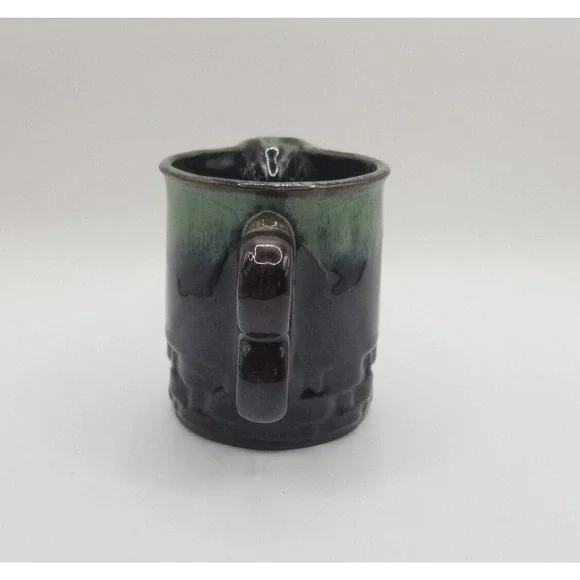 Vintage Japan Dark Brown Green Drip Glaze Trigger Handle Pottery Creamer Pitcher - Picture 2 of 9